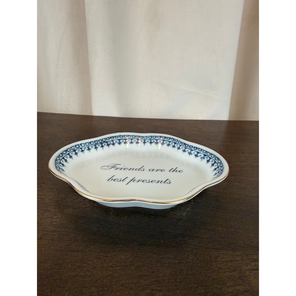 VTG 1980s Gump's SF Andrea by Sadek Blue White "Friends...Presents" Trinket Dish - Picture 2 of 10